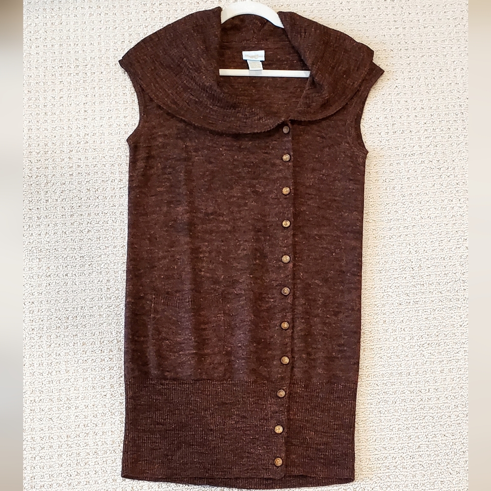 Tracy Reese Wool/Linen Cranberry Black Longline Vest Cardigan Sweater, Med, EUC - Picture 9 of 16